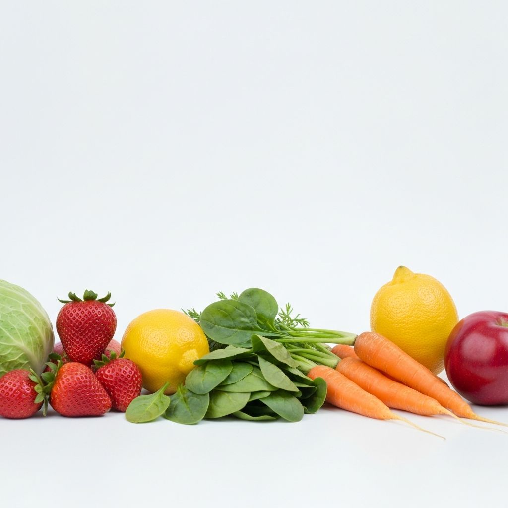 Fresh vegetables and fruits representing digestive-friendly nutrition