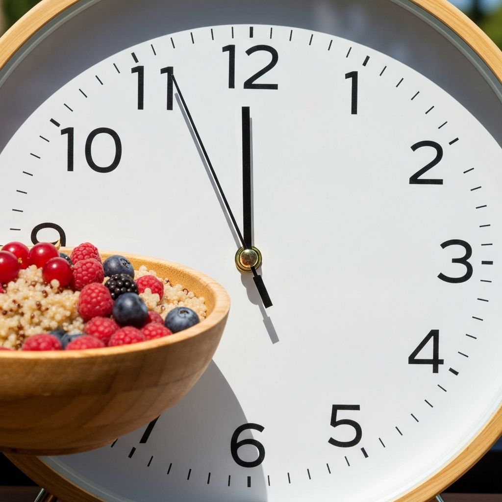 Clock with healthy meal representing meal timing